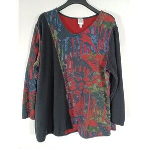 Parsley & Sage Tunic Top 2X Artsy Abstract Stretch Knit Relaxed Comfort